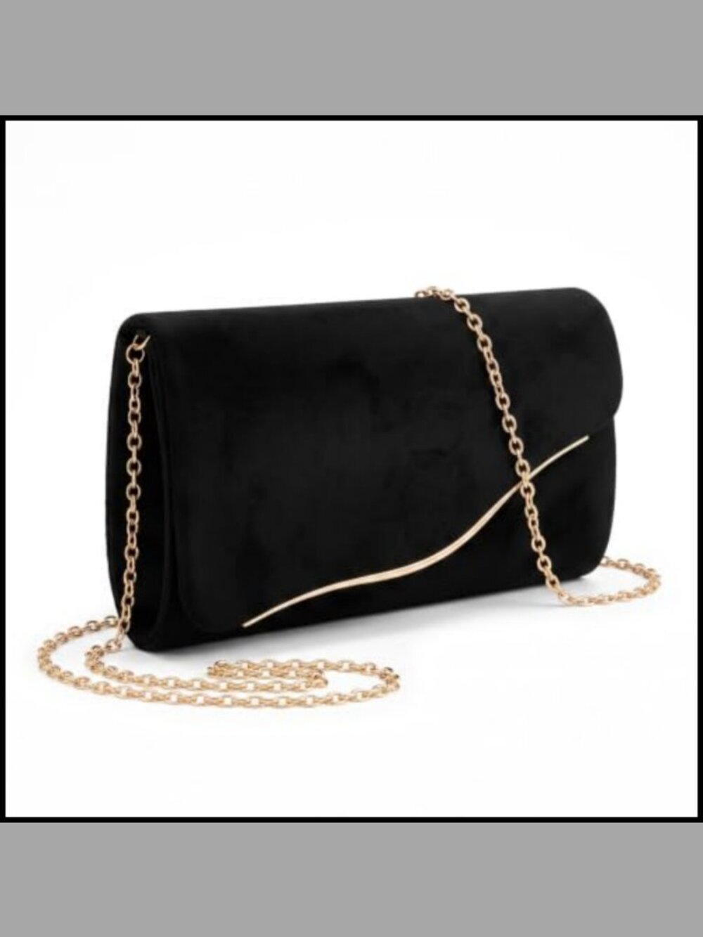 Faux Suede Evening Clutch Bag Detachable Gold Chain Convertible